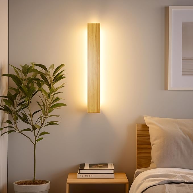 AOEH LED Wandlamp Binnen Houten Wandverlichting Bamboe Hout lange wandlamp 18w Warm Wit 3000k Lamp Hout Moderne Wandverlichting Voor Slaapkamer Woonkamer Hal Trap Interieur Verlichting Nachtlamp 60cm