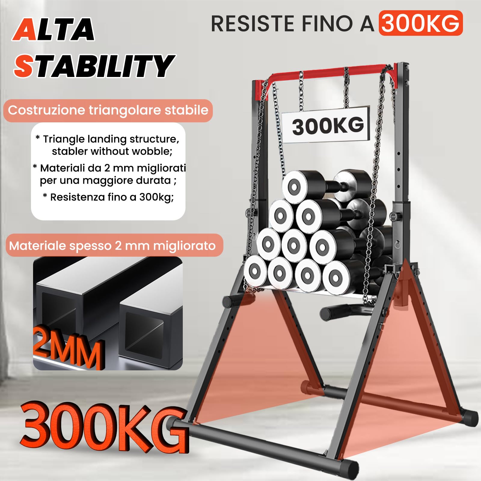 DOBESTS Power Tower Dip Station,Pieghevole Barra per trazioni autoportante，Regolabile MultifunKtional Pull Up Station Attrezzi Palestra Casa,Attrezzatura per Allenamento della Forza,Gambe Triangolari