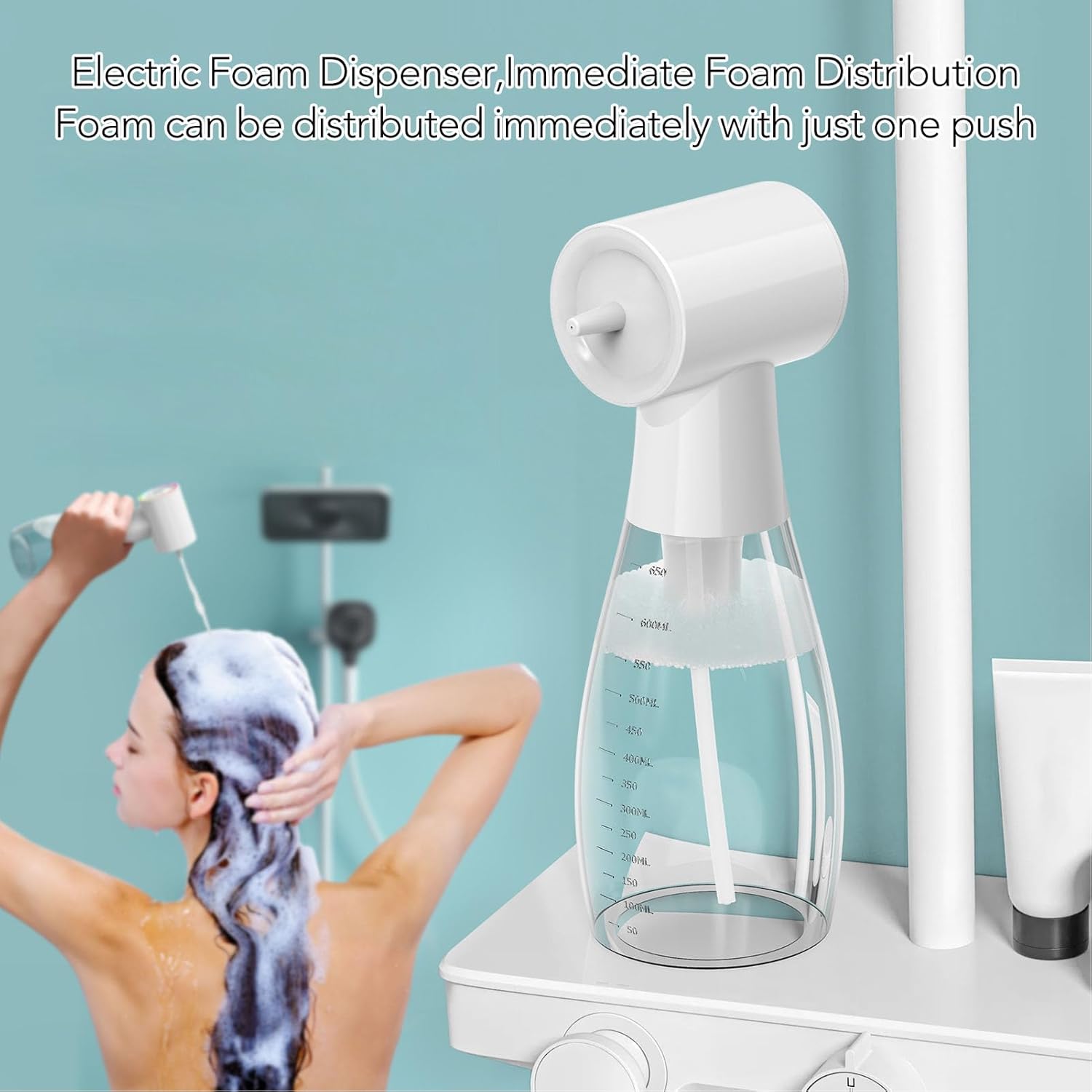 ASHATA Electric Foaming Shampoo Dispenser, 650ML Foaming Shampoo Sprayer for Dog and Cat Bathing, 1200mAh Rechargeable, for Bathroom Kitchen Bathtub Sink