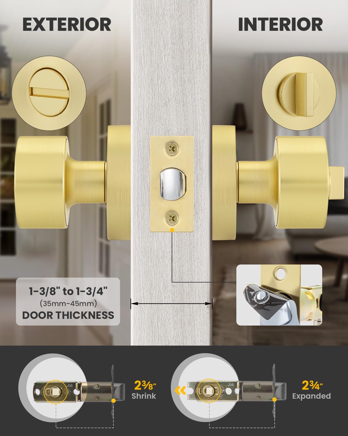 Brushed Gold Door Knobs - 6 Pack Interior Doorknobs -4