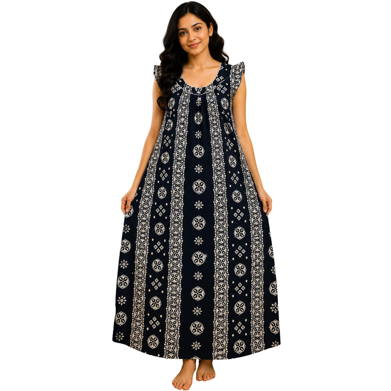 Women's Elegant Printed Cotton Nighty | Sleeveless Maxi House Dress-picture-28