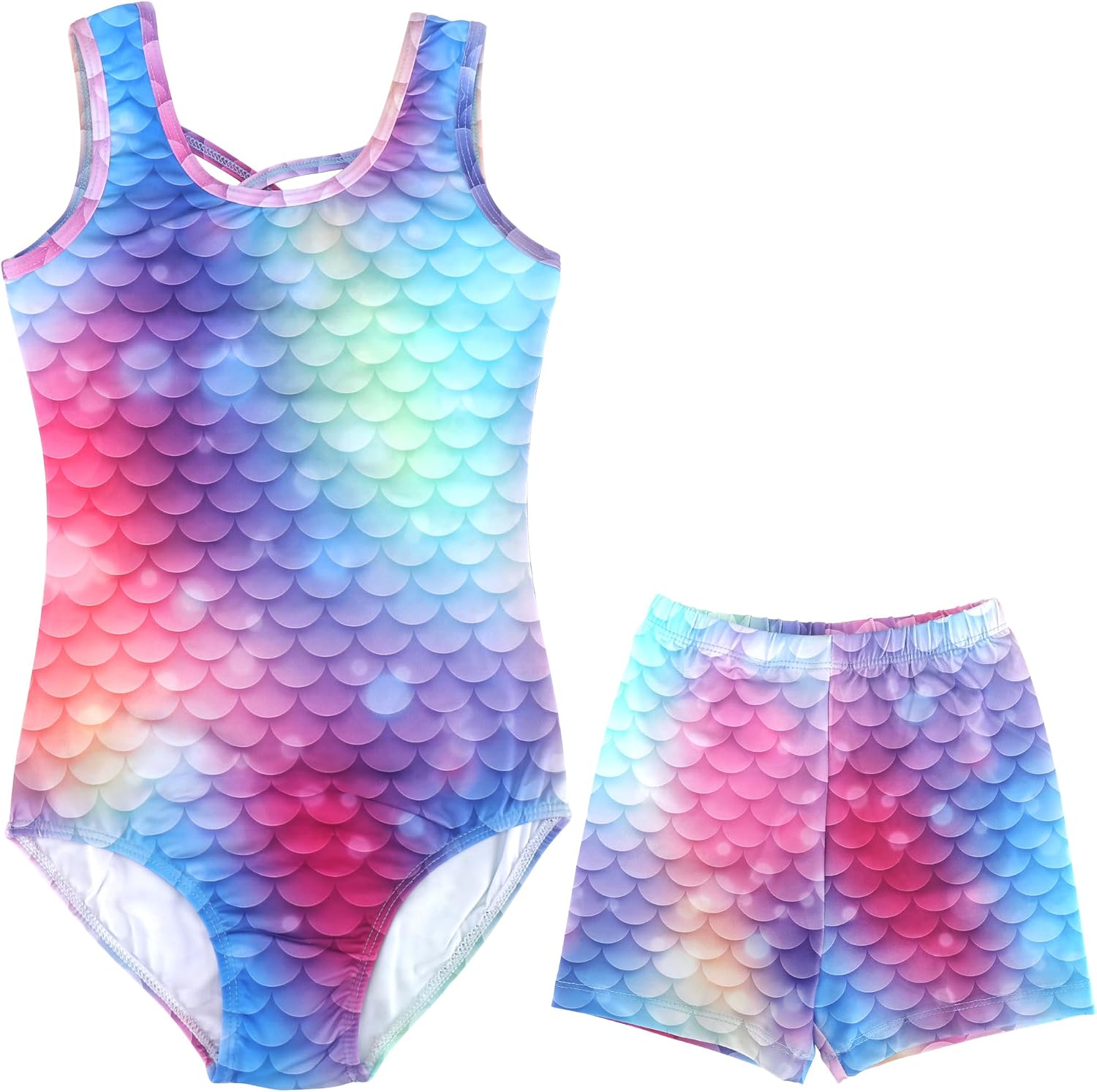 Mermaid Gymnastics Leotards for Girls 4-13 Years Old Toddler Kids Dance Tumbling Outfit Matching Shorts Set Birthday Gifts