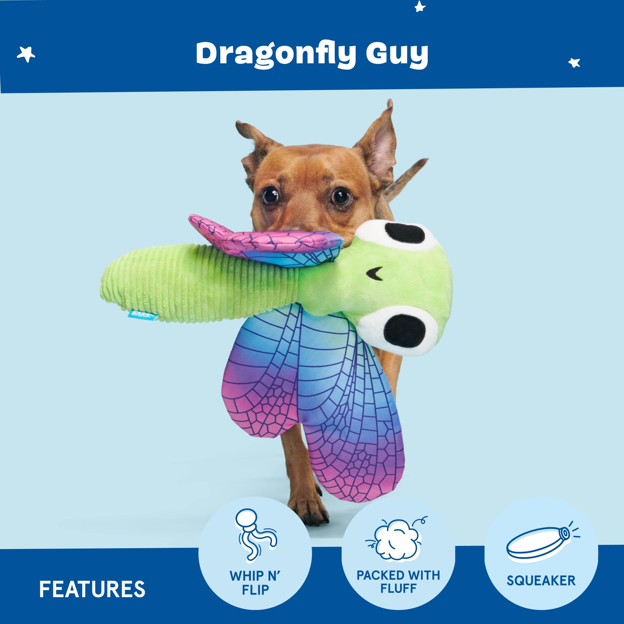 BARK Dog Toy Dragonfly Guy Squeaky Plush Toy for Dogs Crazy Crinkle, Packed with Fuff, Whip-N-Flip Wings for Thrashing & Flinging - Image 4