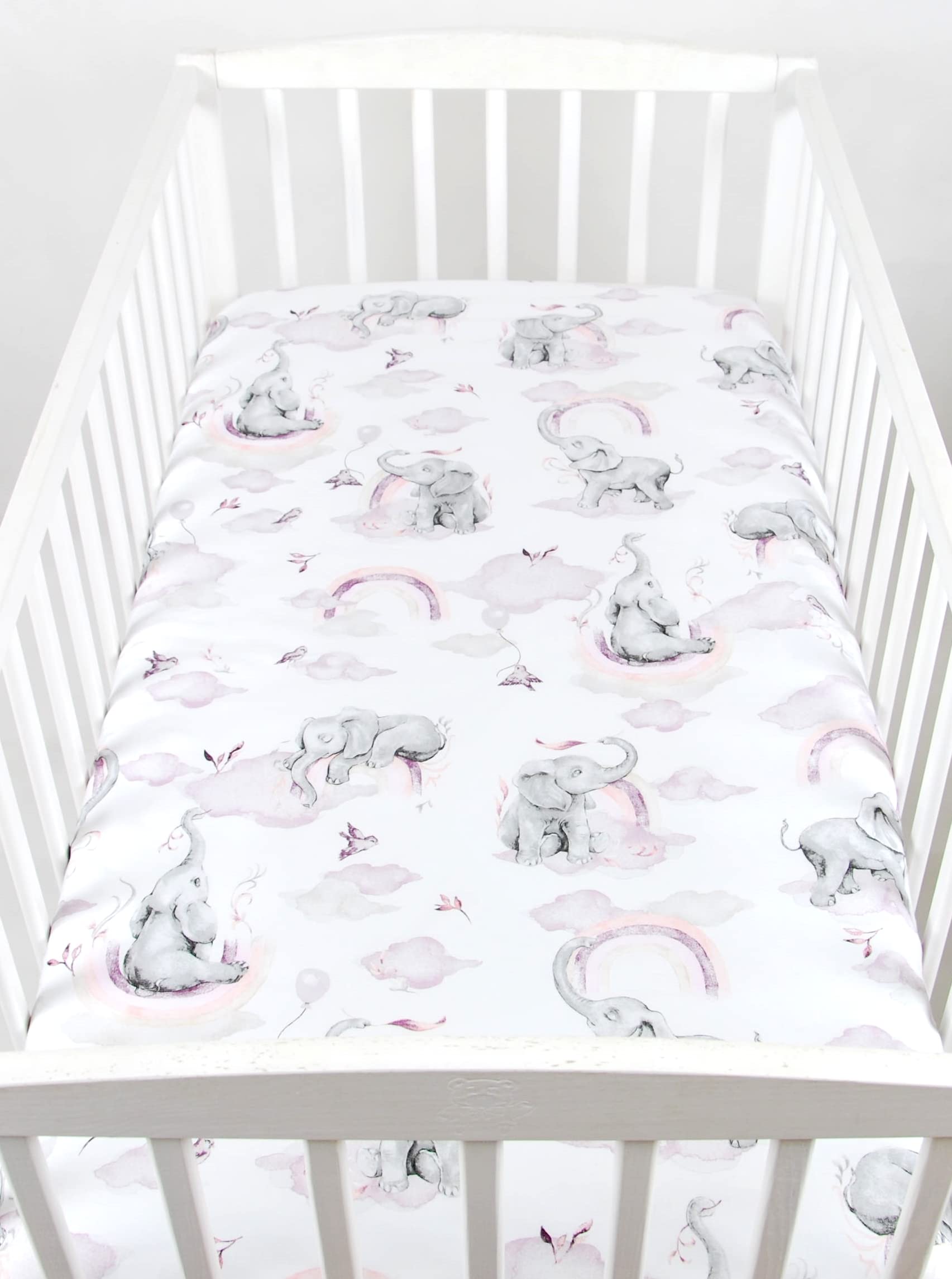 BABYLUX Baby Spannbettlaken für Kinderbett - 100% Baumwolle,60x120 / 70x140 cm weich und bequem, passend für alle Standardmatratzen, (125. Elefanten Rosa, 70x140cm)