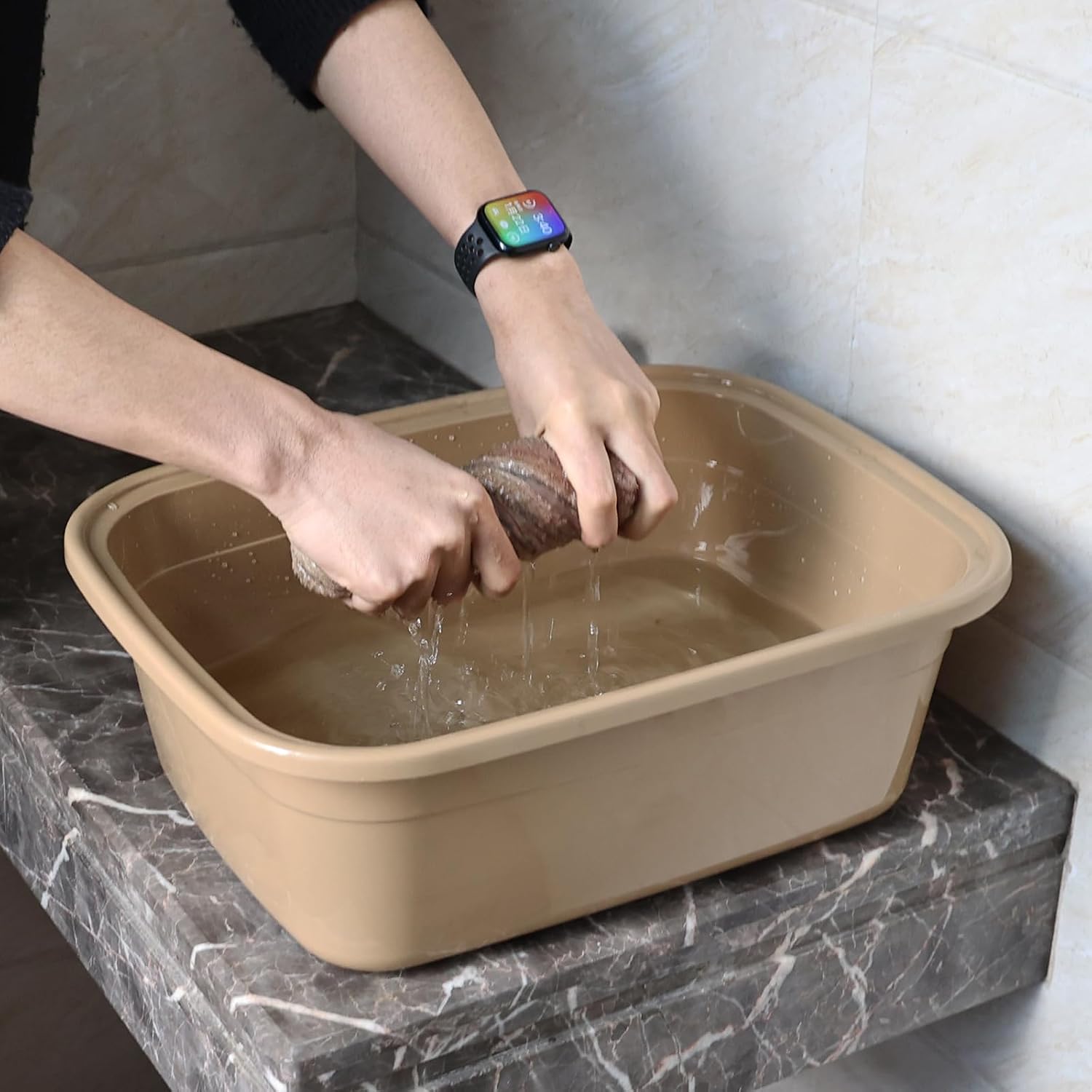 Wekioger 18 Quart Plastic Dish Basins, 3 Pack Rectangular Wash Basins, (Gray, Wine Red, Khaki)