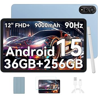Blackview Mega2WiFi Tablet 12 Inch Android 15, 2K 90Hz FHD Gaming Tablet with Pen, 36GB RAM + 256GB ROM (2TB TF), WiFi6, Octa