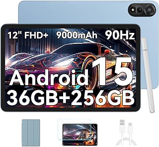 Blackview Mega2WiFi Tablet 12 Zoll Android 15, 2K 90Hz FHD Gaming Tablet mit Stift, 36GB RAM + 256GB ROM(2TB TF), WiFi6, Octa-Core 2.0GHz, 9000mAh/16MP+8MP/Bluetooth 5.2/Widevine L1/Face ID/GMS