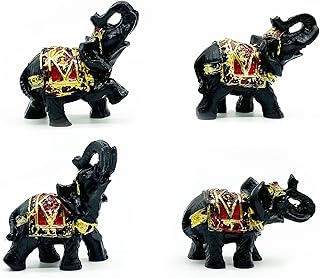Mose Cafolo Feng Shui Set of 4 Black Thai Elephants Statues Wealth Lucky Figurines Home Decor Housewarming Congratulatory Gift