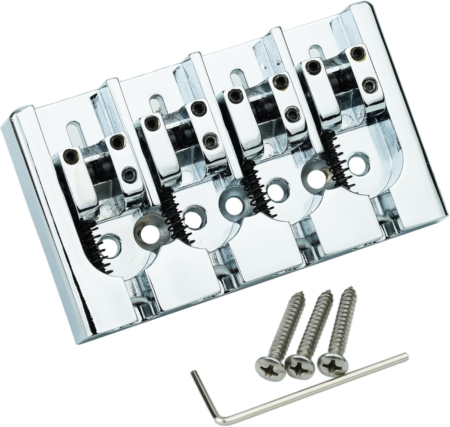 Guyker Bass Bridge String Spacing 16.5mm, Zinc Alloy 4 String A Style Bridge (GB407, Chrome)