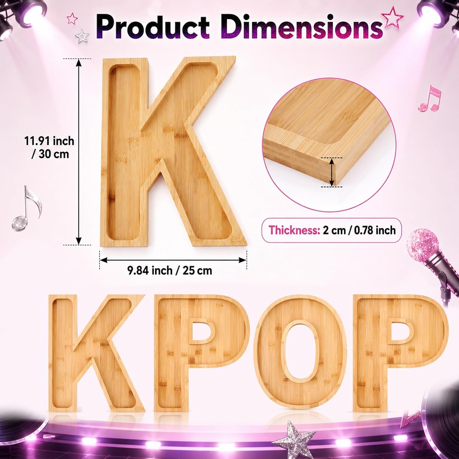 4 Pcs K Pop Party Decor, 11.8 Inch Kpop Charcuterie Board Letters