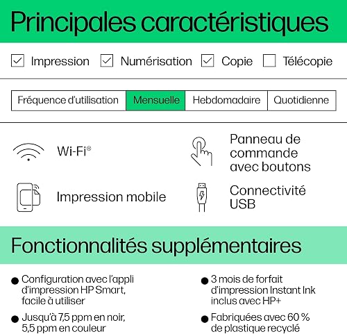 HP DeskJet 2820e, 588K9B, Imprimante Tout en Un, Jet d'encre, Couleur, 3 Mois d’Instant Ink Inclus, Photocopie, Scan, Impression, WiFi, Blanche et Grise - 8