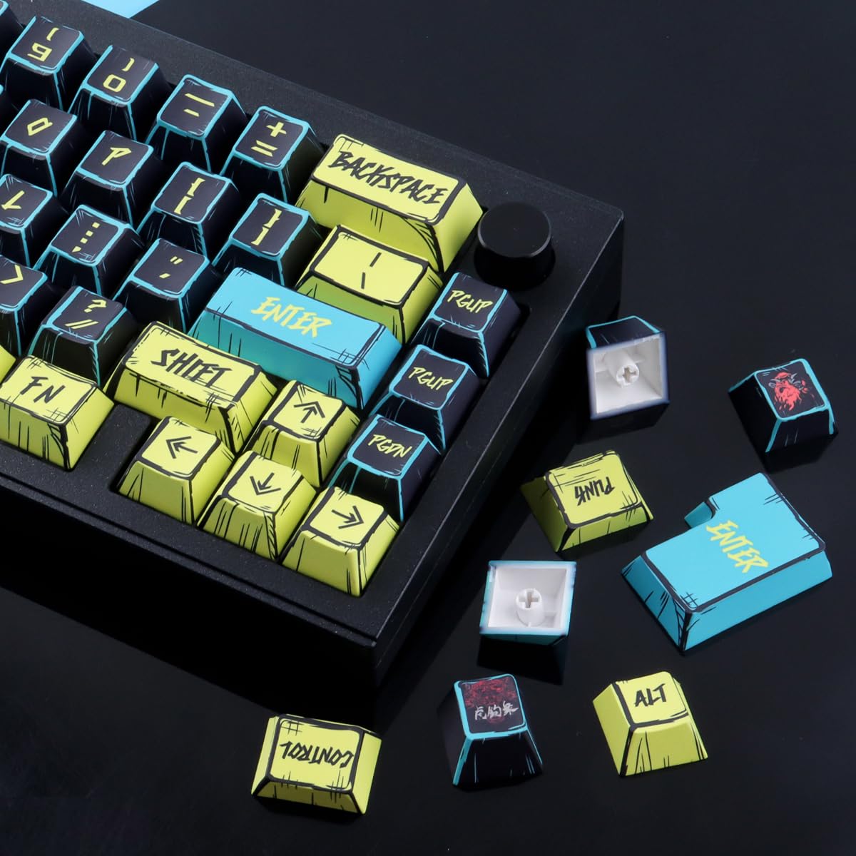 JakeTsai Keycap PBT, 146 tasti sublimati con profilo Cherry Cyberpunk 2077 stile manga set per interruttori magnetici Cherry layout ISO/ANSI
