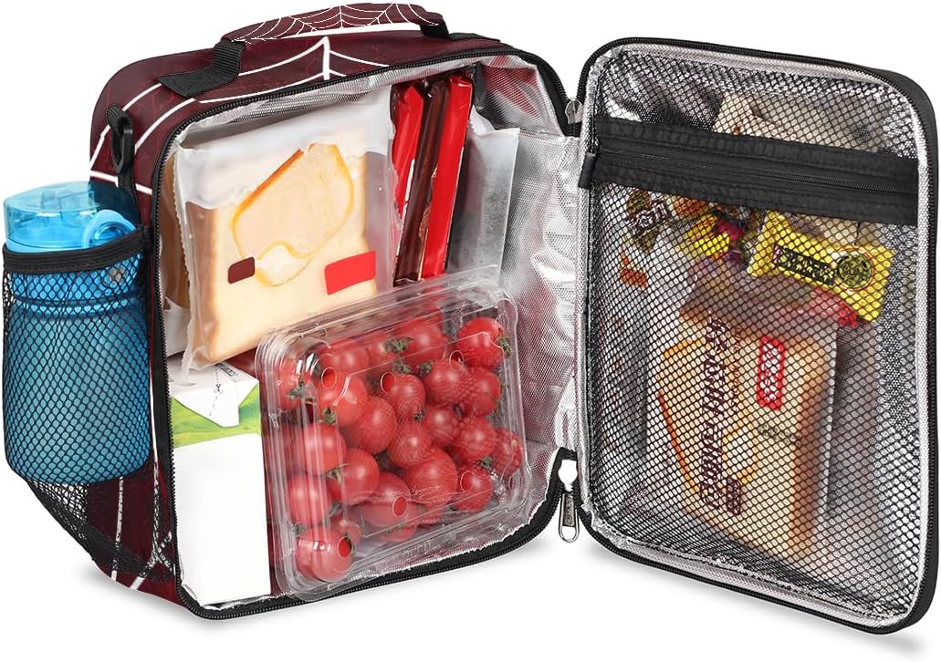 Kids Lunch Box, Red Spider Web Insulated Lunch Bag Cooler Tote image 4