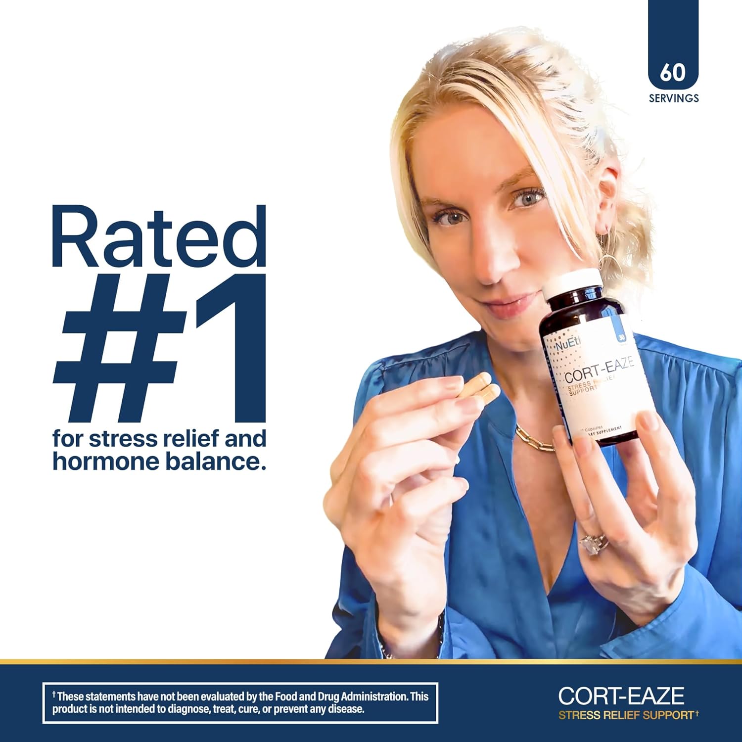 NuEthix Formulations Cort-Eaze - Cortisol Supplement - Health Support Supplement with Ashwagandha, L-Theanine & Rhodiola Rosea - Relaxation and Deep Sleep, 60 Capsules, 30 Servings