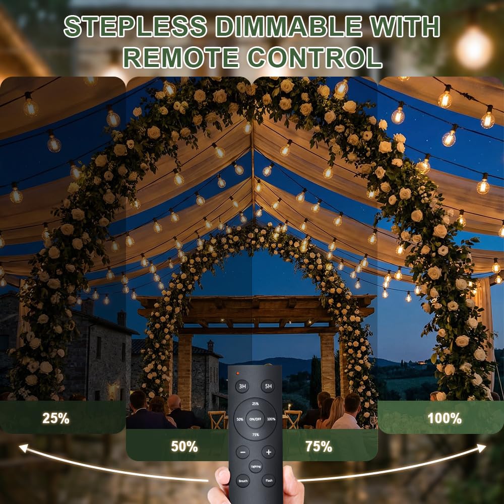 Guirlande Lumineuse Exterieure LED 45M Guirlande Guinguette Exterieur avec Télécommande 4 Modes Dimmable Imperméable Guirlande Lumières Extérieur Terrasse Mariage Pergola Balcon Déco