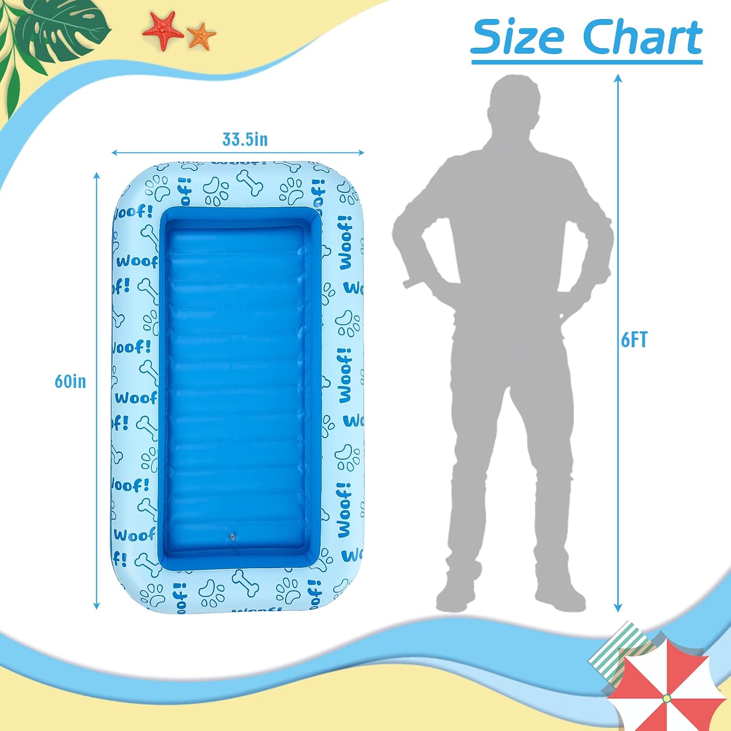 BINGPET Inflatable Dog Floating Raft for Summer Pool, Durable and Foldable Pet Pool Rafts & Inflatable Ride-ons, with Cute Footprint and Bone Patterns, Hold Up to 100 pounds