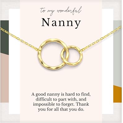 HOPE LOVE SHINE Nanny Gift for Women - Caretaker, Nanny Necklace, Jewelry 16+2", 14k Gold Plated Sterling Silver, 2 Interlocking Rings