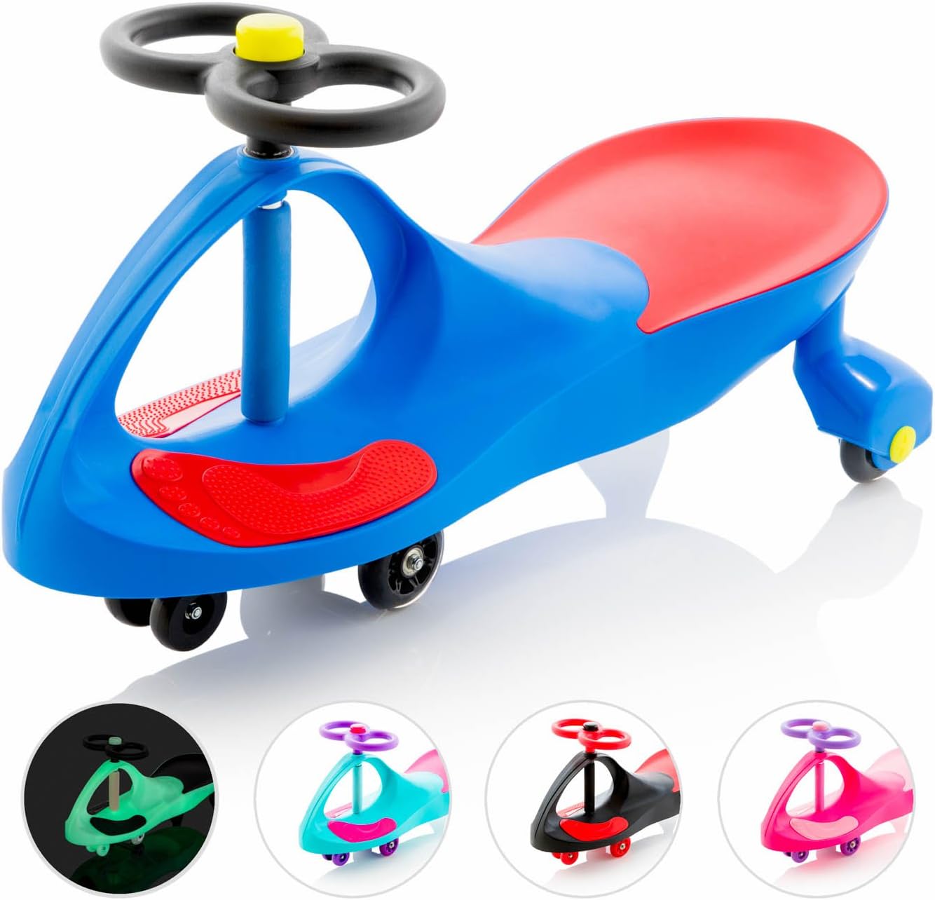 Eightbit Swivel Car Rolling Ride On Car - Indoor / Outdoor - Blue Streak Blue/Red