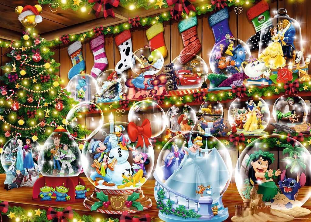 Ravensburger - Disney Christmas - 1000 Piece Jigsaw Puzzle - Dazzling Snow Globes with Cinderella, Snow White, Mickey Mouse, and More - Premium Quality - Ages 12+