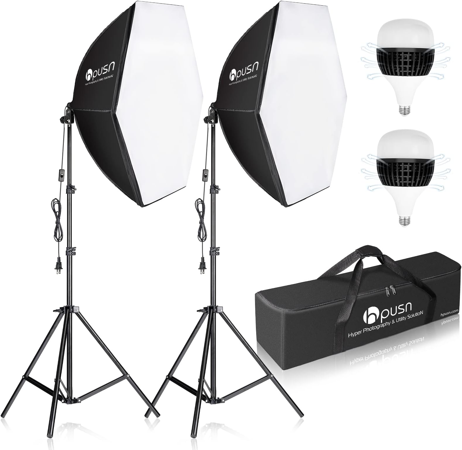HPUSN Softbox Photography Lighting Kit 30"X30" Professional Continuous Lighting System Photo Studio Equipment with 2pcs E27 Socket 5400K Bulbs for Portraits Advertising Shooting YouTube Video