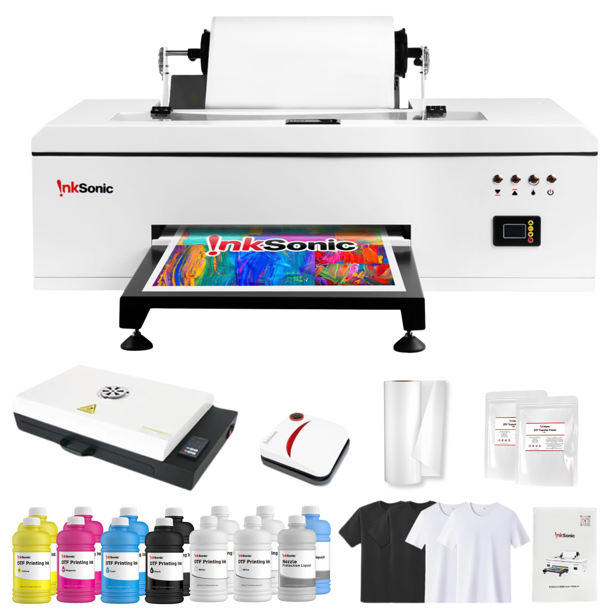 InkSonic R1390 DTF Printer Machine, A3 T-Shirt Printing Machine with Oven, 13" Format DTF Printer Bundles, Direct to Film Heat Transfer,White Ink