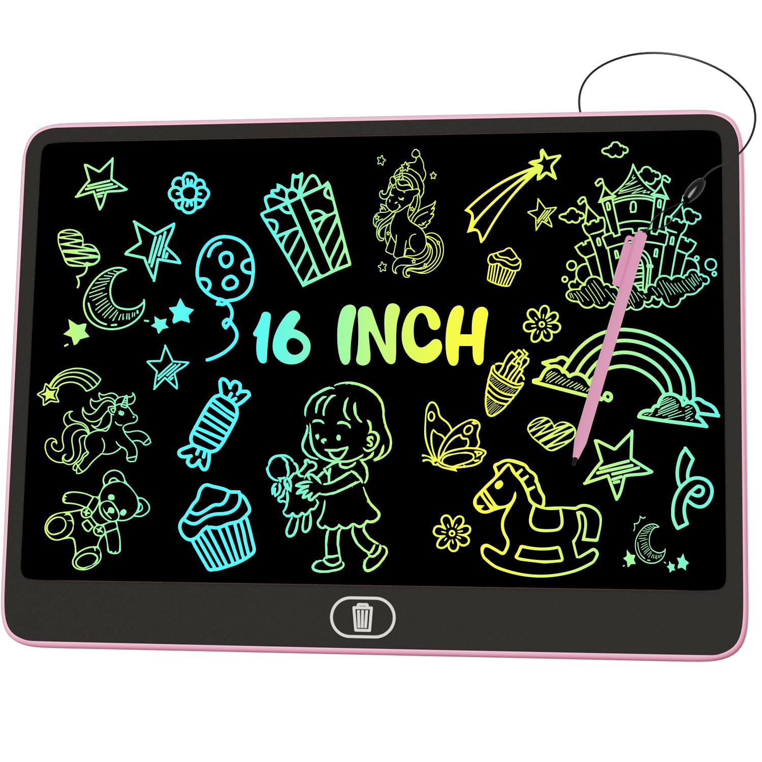 Electight 16 Inch Light Up LCD Writing Tablet, Colorful Doodle Scribbler Pad with Lock & Delete Function, Writing Board for Kids Age 2-9 Year Old Girls Boys, Learning Gift & Educational Toys - Pink