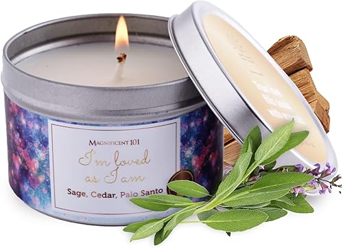 MAGNIFICENT 101 Affirmations - Vela de salvia, cedro, palo, espolvorear hojas de salvia para limpieza energética de la casa, elimina la energía
