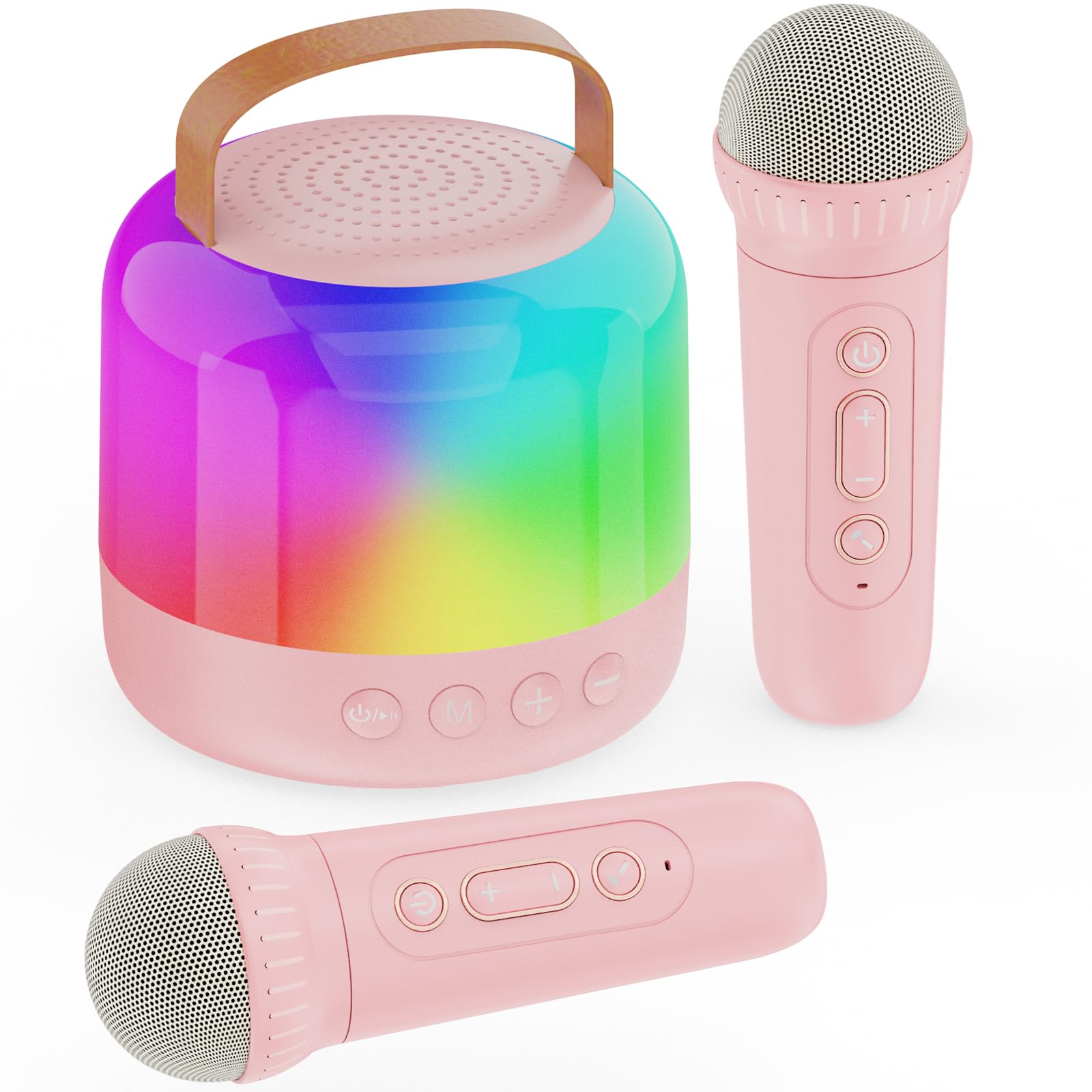 AIUNAOM Microfonos Karaokes Infantil 2 Micrófonos Altavoz Bluetooth Portátil con Luces LED 5 Efectos de Sonido Mágicos Juguete para Niños y Niñas Festividades