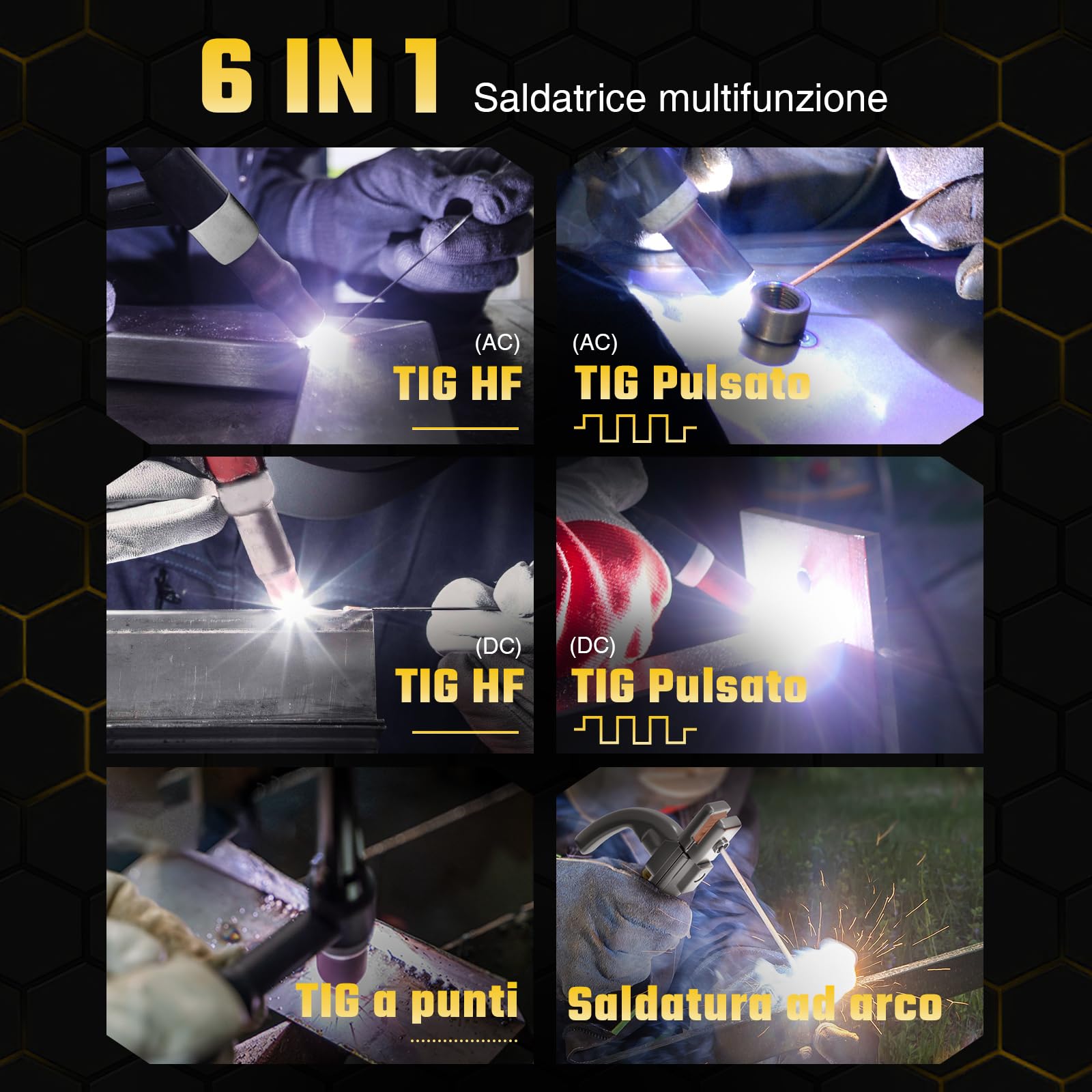 H HZXVOGEN Saldatrice TIG, 200A TIG Welder AC/DC con impulso, 230V HF TIG/Stick/Spot/Pulse/ACDC TIG/2T 4T 6 in 1 alluminio IGBT Inverter Saldatrice Elettrodo, HVT250P conTemperaturgesteuerter Lüfter