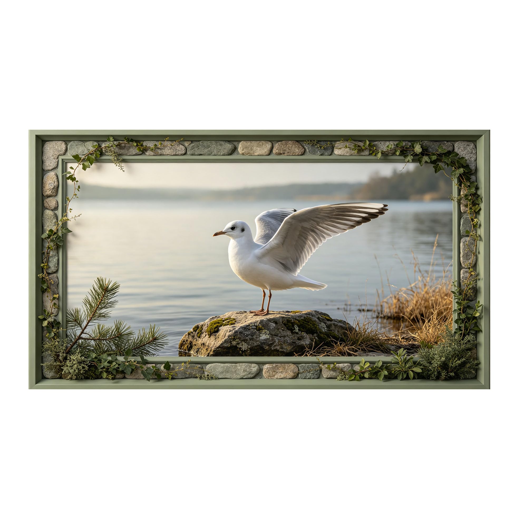 Murasolite 3D 3D Framed Wall Art 50cm×90cm Coastal Seaside Seagull Landscape Oil Painting SelfAdhesive Fabric Mural Wall Decor, Peel and Stick No Damage to Wall for Bedroom Living Room