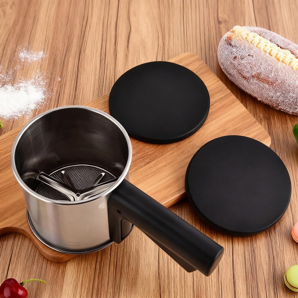 RANJIMA Mehlsieb Edelstahl Puderzuckerstreuer, Puderzuckermühle Edelstahl, mit Griff Feines Sieb mit Deckel Puderzuckermühle Kapazität Puderzuckersieber für Mehl, Zucker, Zimt, Gewürzpulver