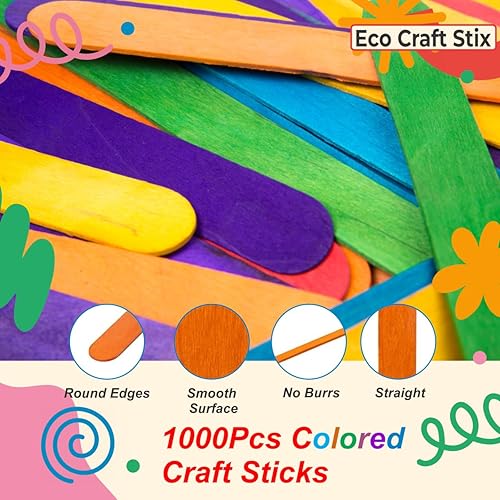Miniatura 3 de Palitos de manualidades jumbo de colores Eco Craft Stix de 6 pulgadas, paquete de 1,000 unidades de palitos de manualidades jumbo de colores