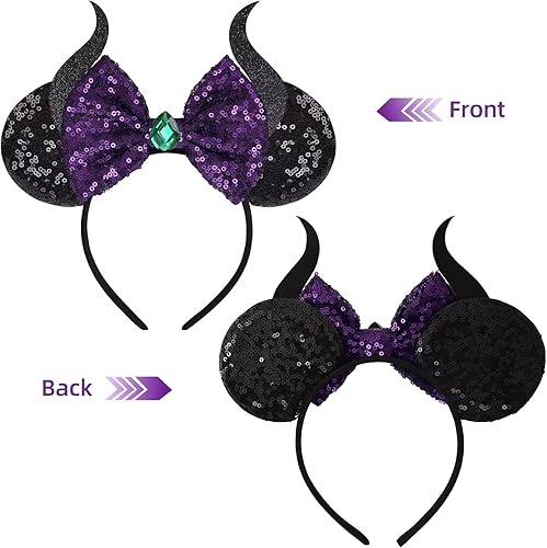 Miniatura 2 de Diadema de lazo con orejas de ratón, diadema de orejas de Minnie con lentejuelas