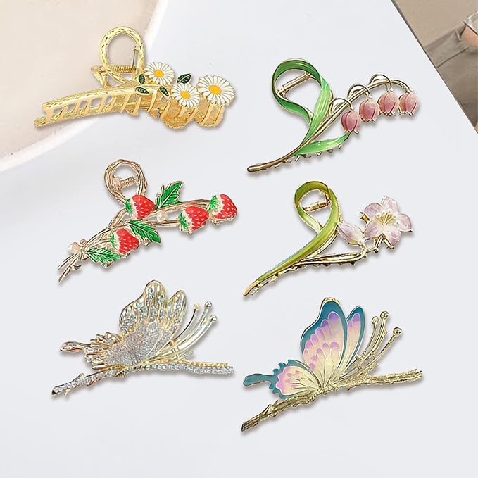 6 Pinzas de Mariposa Grandes de Metal para Cabello Fuerte miniatura 8