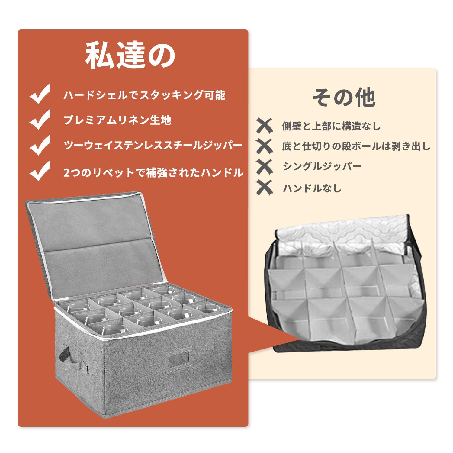 Amazon｜ワイングラス収納ボックス 12本用 仕切り付き | ポリエステル