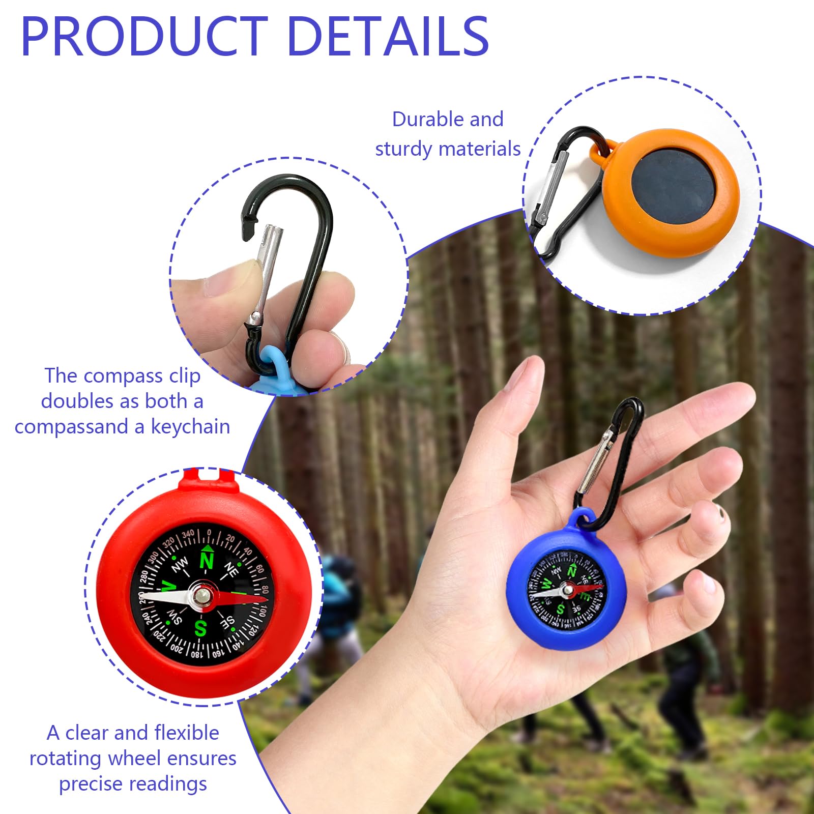 6 Pièces Boussole Enfant Porte clés, Mini Boussole Étanche avec Mousqueton pour Cadeau Anniversaire, Chasse au Trésor, Camping et Navigation en Plein Air