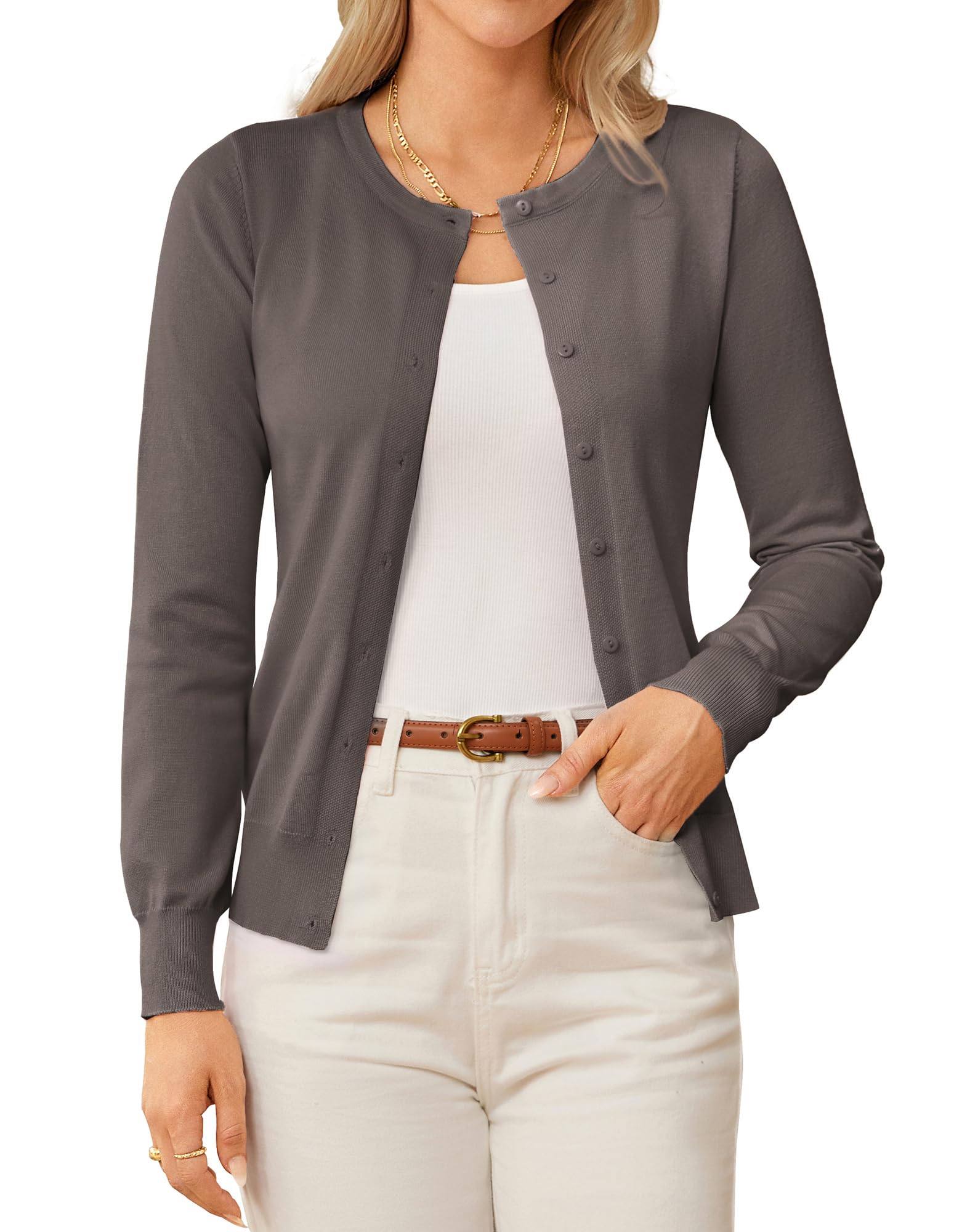 GRACE KARIN Womens Classic Long Sleeve Knit Cardigan Sweaters Casual Open Front Button Down Cardigans S-3XL