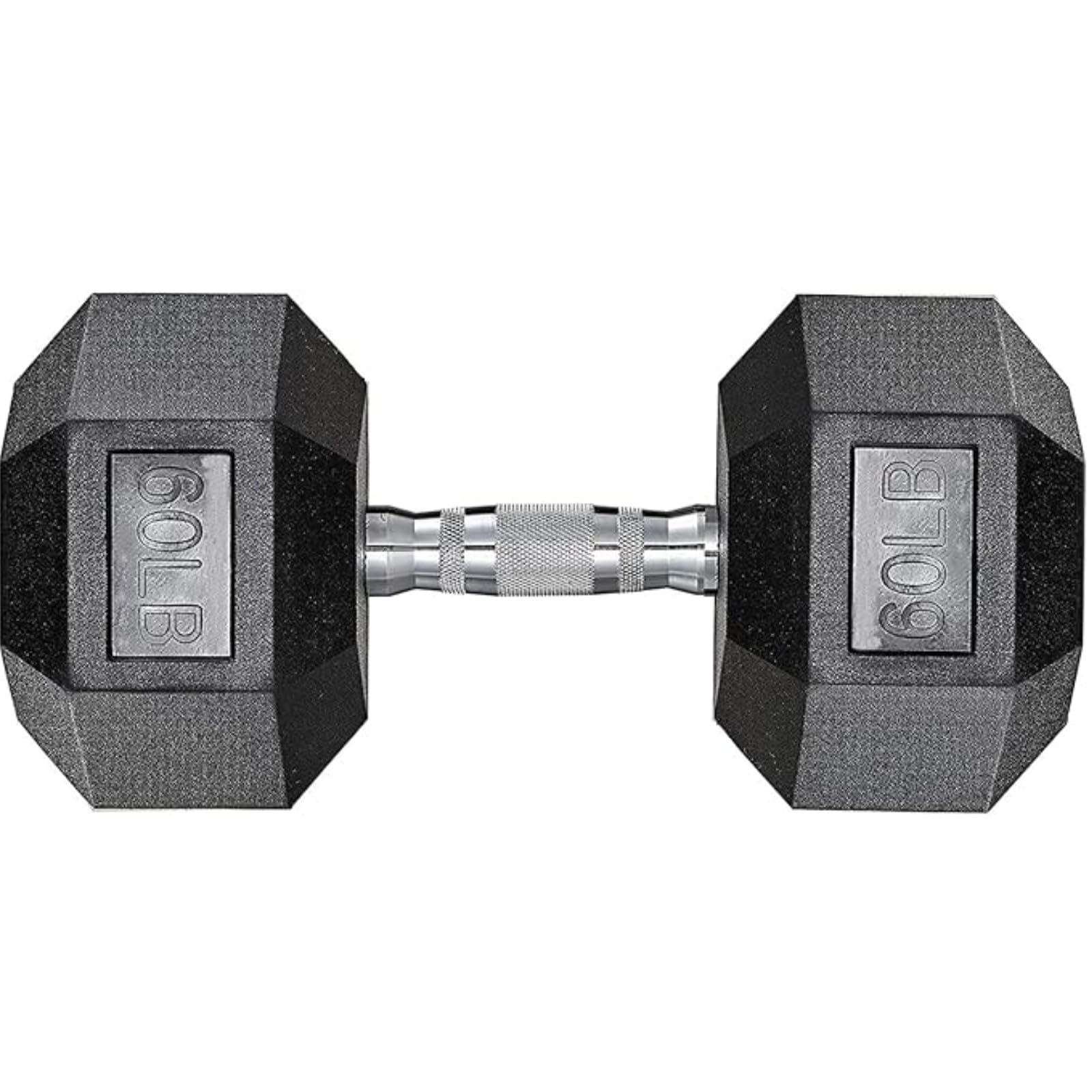 LIFERUN Dumbbells Rubber Coated Cast Iron Hex Black Dumbbell Free Weights Dumbbell, 60lb Single