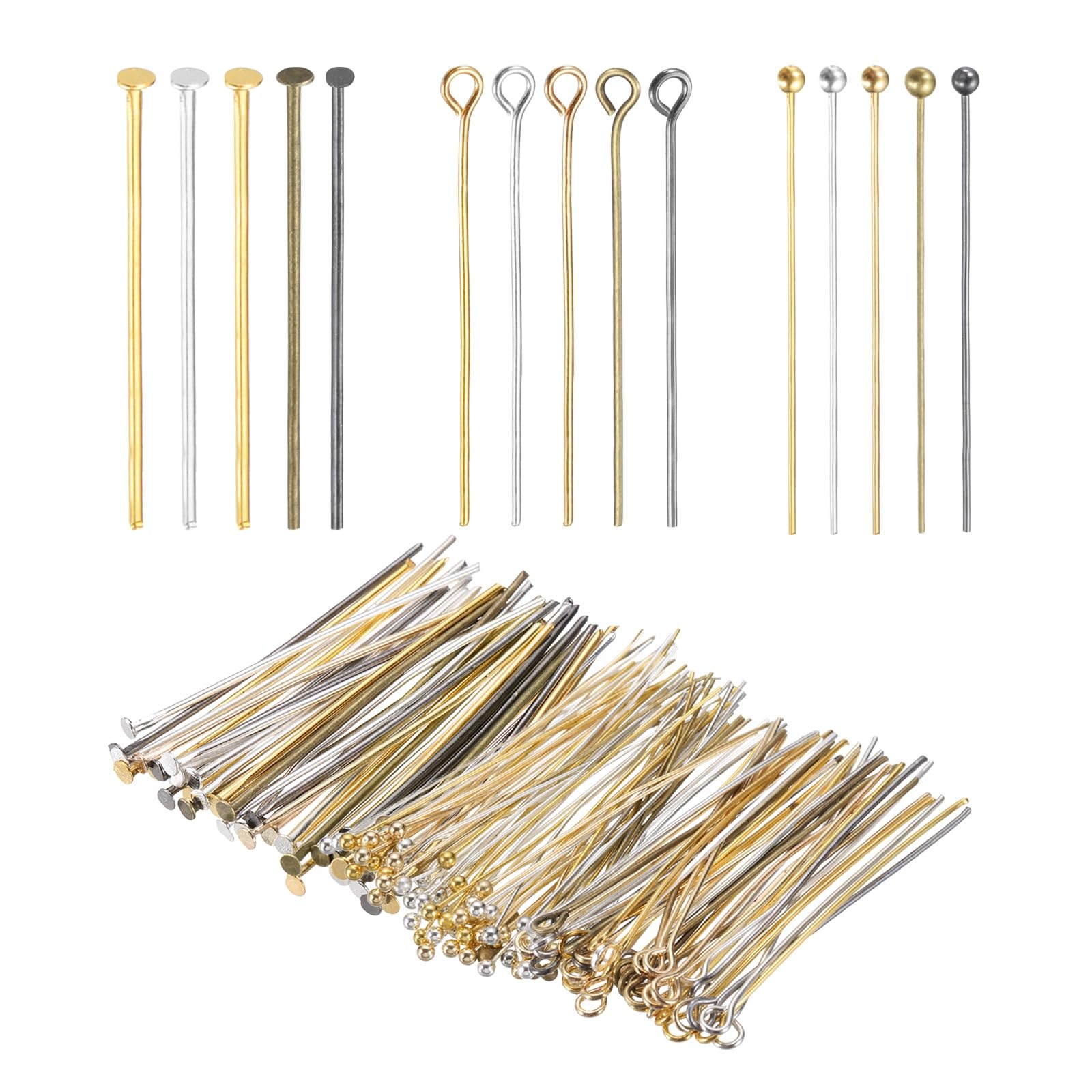 PATIKIL Head Pins Set for Jewelry Making, 600 Pcs 3 Styles 1.38" Flat Head & Ball Head Pins & Eye Pins Findings for DIY Necklaces, Earrings, Bracelets Making Supplies (Mixed Colors)
