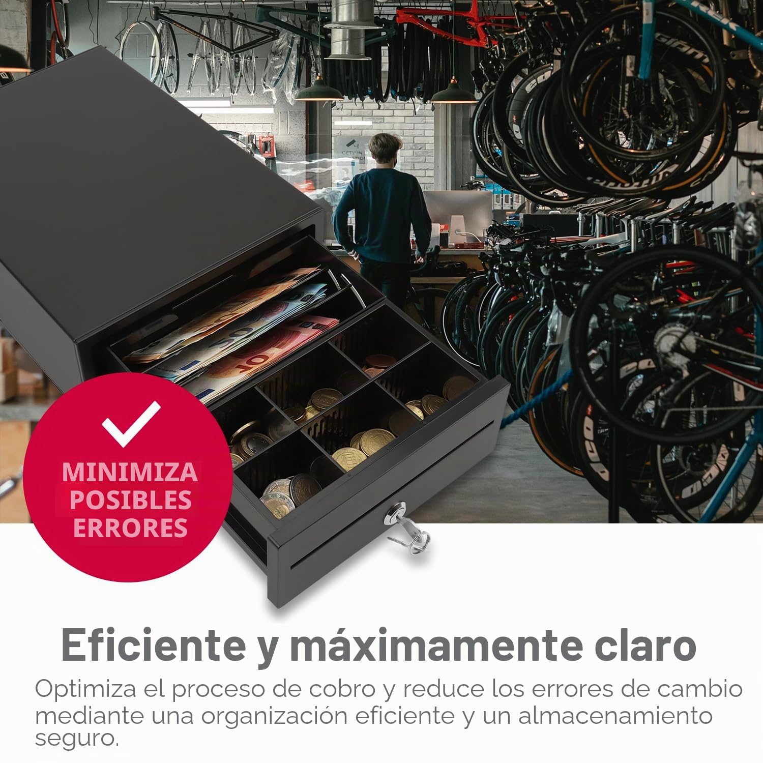 OLYMPIA Mini 208 Cajón de efectivo de metal completo | Base para caja registradora | Cajón con 6 monedas y 3 compartimentos para billetes | Conector RJ12 y cerradura