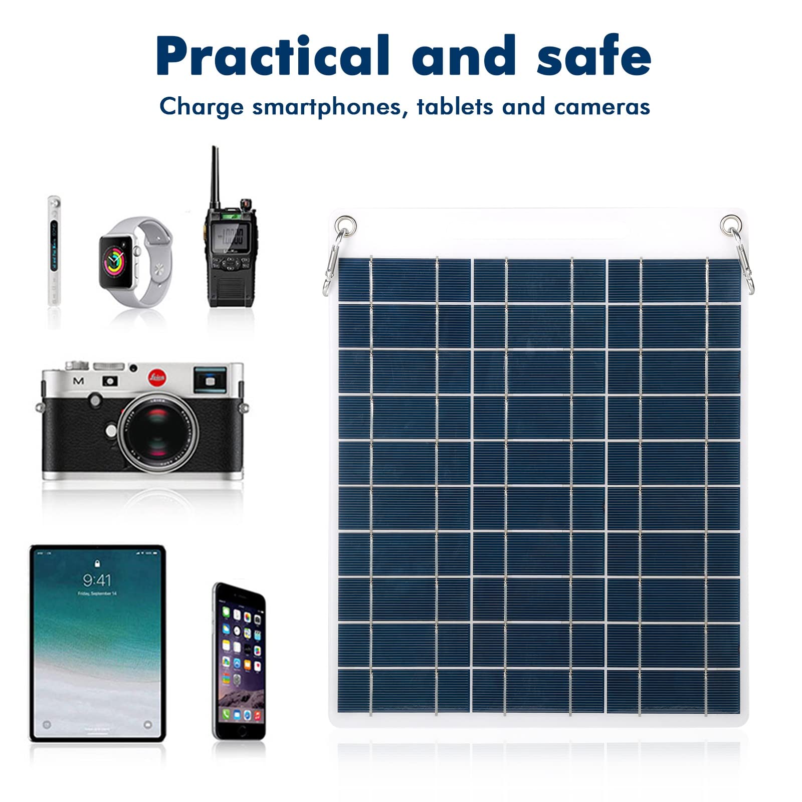 30W Panel Solar 5V Dual USB Cargador de batería Solar portátil Cargador de batería de teléfono al Aire Libre for Acampar Senderismo
