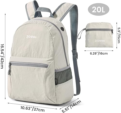 Miniatura 38 de G4Free Ultra Ligero plegable Mochila Senderismo bolsa de diario, práctico plegable camping al aire libre mochila beige (A-Beige)