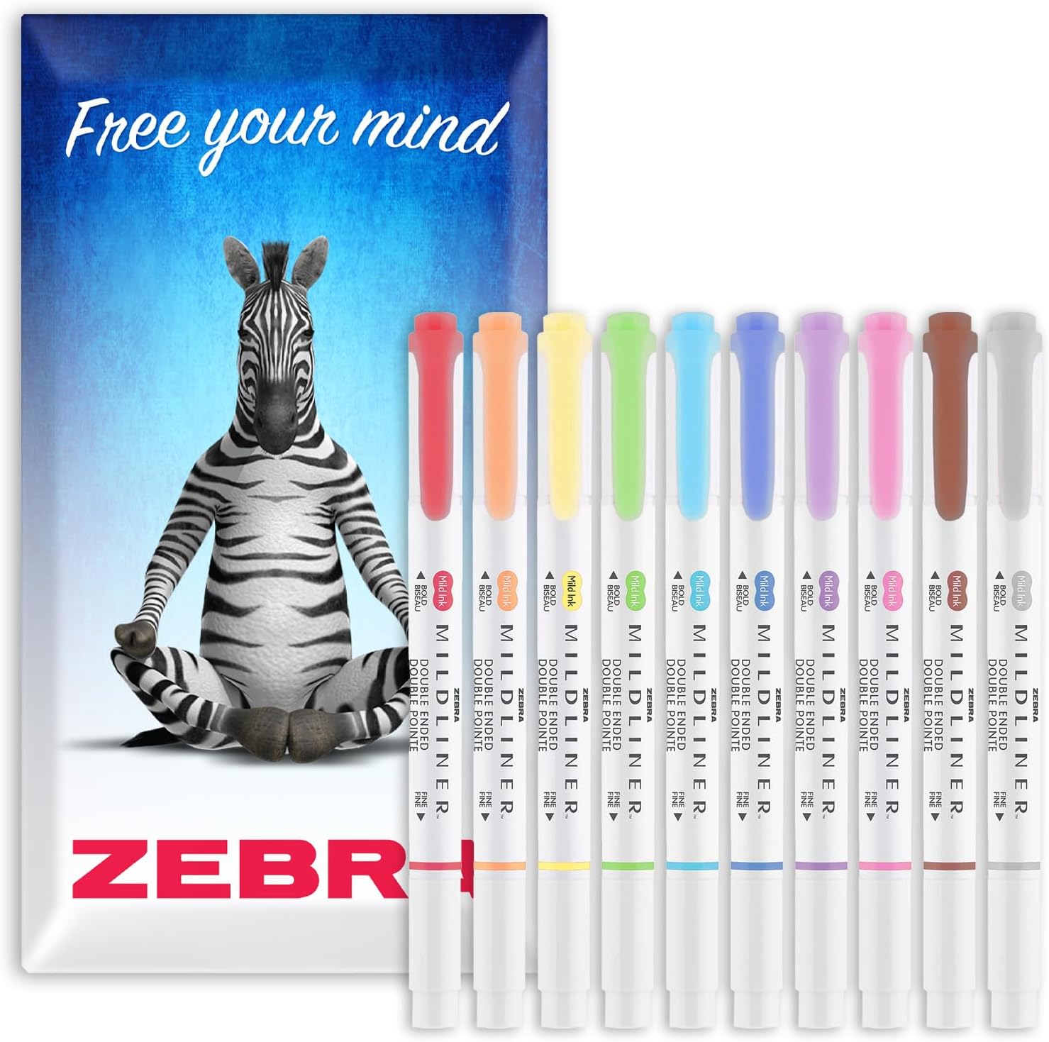Zebra Pen Mildliner Creative Marker Highlighter Pens - Double Ended Chisel & Bullet Tip Nib - Ideal for School, Revision, Scrapbooking, Bullet Journaling, Writing - In Cardboard Wallet (Essential)