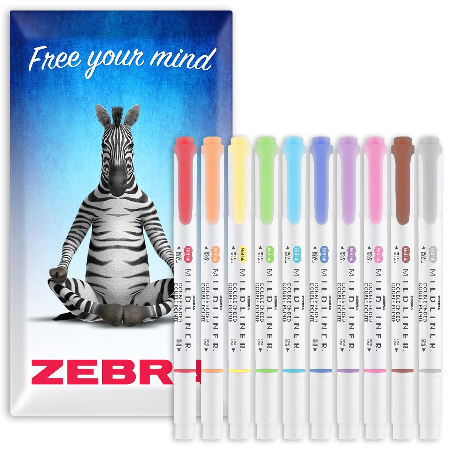 Zebra Pen Mildliner Creative Marker Highlighter Pens - Double Ended Chisel & Bullet Tip Nib - Ideal for School, Revision, Scrapbooking, Bullet Journaling, Writing - In Gift Envelope (Essential)