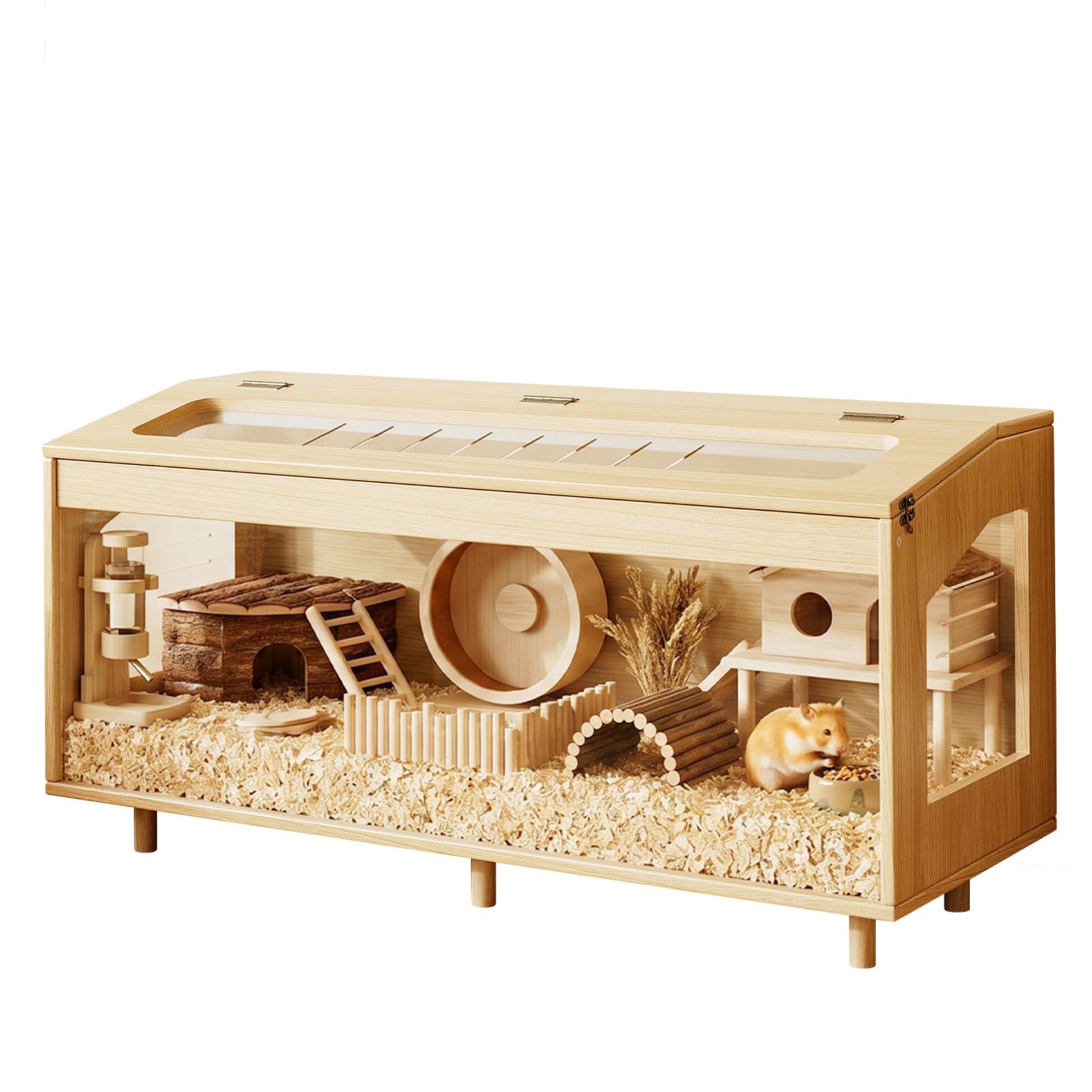 EXPERLAM Wooden Hamster Cage 100 cm, 50 cm Tall Large Small Animal Habitat with Openable Mesh Top, Chew-Resistant Acrylic Panels and Removable Floor Panel, Wood Enclosure for Gerbils (100*40*50 cm) 100 cm L x 40 cm W x 50 cm H