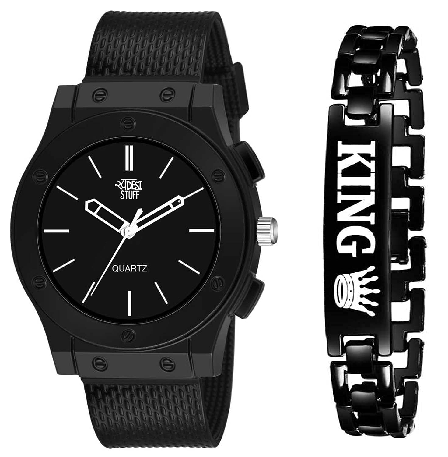 SWADESI STUFF Silicone Braacelet Watch Combo Analog Men Watch (Black Dial Black Colored Strap), Black Band (B097F65ZN8) Amazon Price History, Amazon Price Tracker