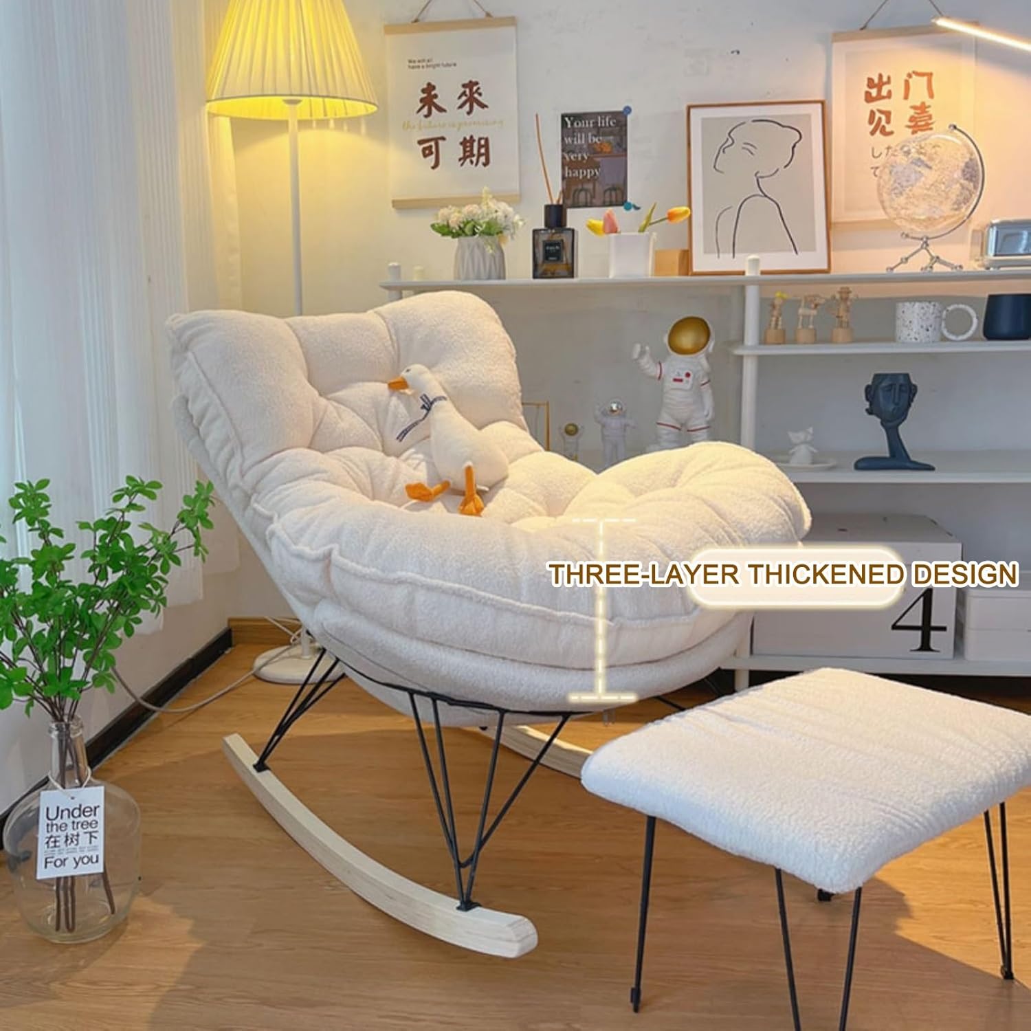 Outdoor Patio Rocking Chairs Indoor Rocking Chair Comfy Rocker Chair with Thick Cushion Modern Lounge Chair for Porch Garden Patio Backyard