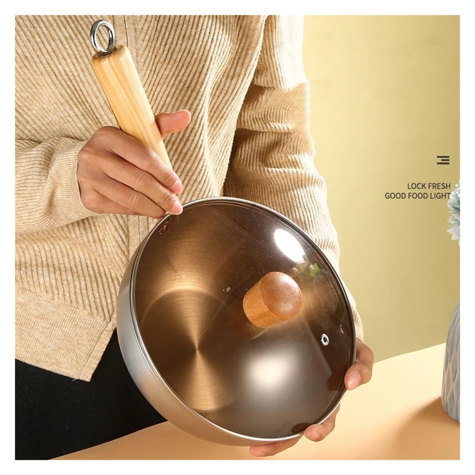 Padella antiaderente da 20 cm, wok con coperchio, in acciaio inox, for fornelli a induzione, fornelli a gas, pentole for cucinare zuppe
