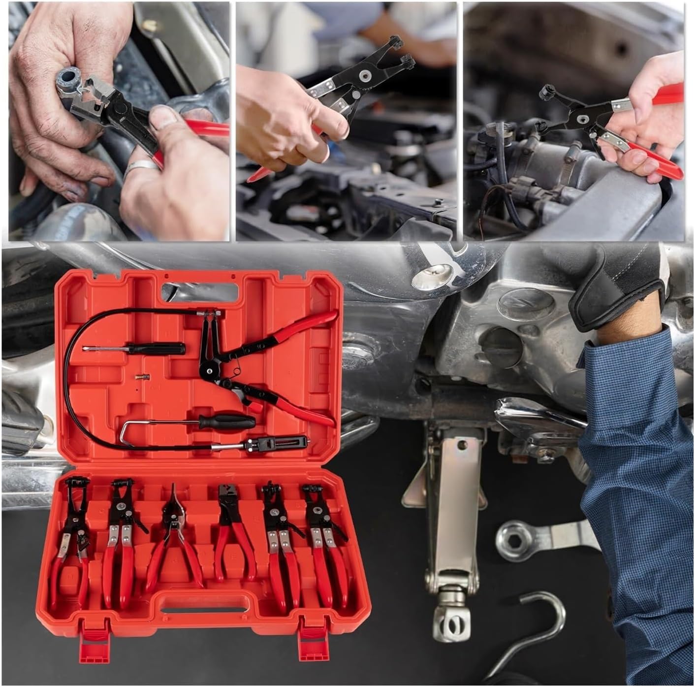 9-Piece Hose Clamp Pliers Set, Automotive Removal Tool Kit For Radiator Coolant Heater Water Lines, Flexible Long Reach Clamp Pliers For Car Truck Engine Repair