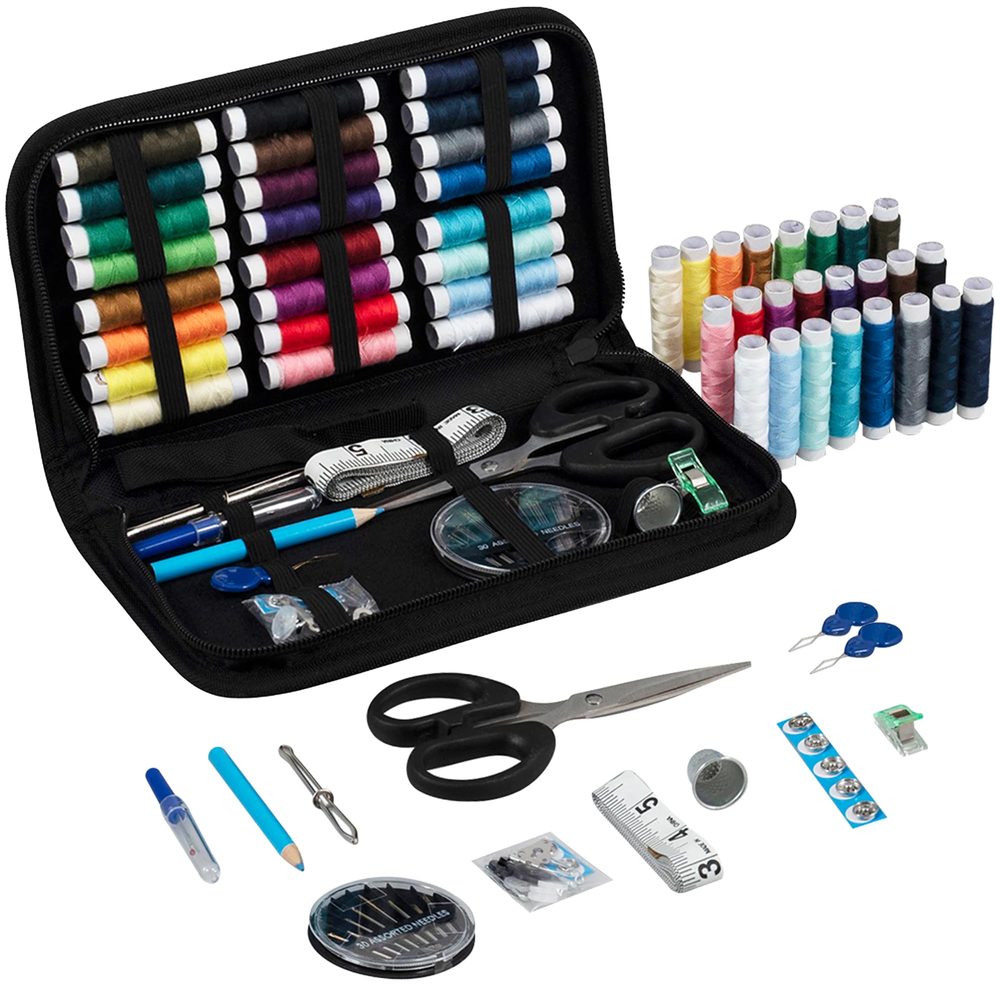 Trimits Essentials Sewing Kit - Travel Case Sewing Supplies for Adults, Beginners, DIY, Home, Emergency, Button Repair & Clothing Fixes w/Thread Needles Scissors Tape Buttons - 23.5 x 13 x 3.5cm